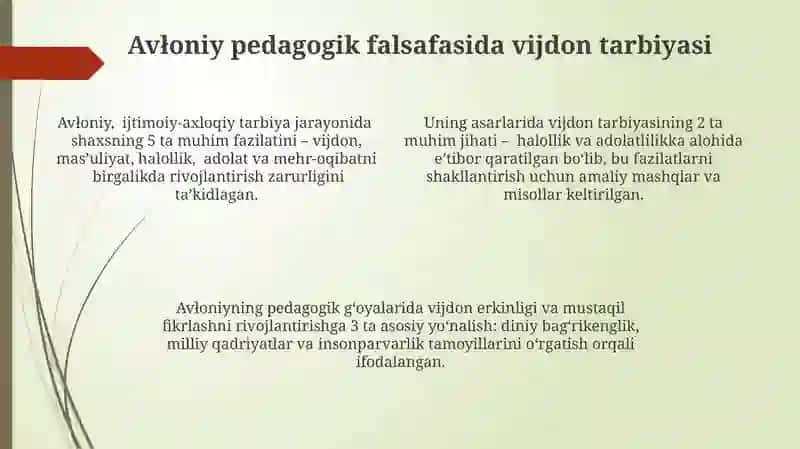 Abdulla Avloni yasarlari dan vijdon tarbiyasining masalalari 4