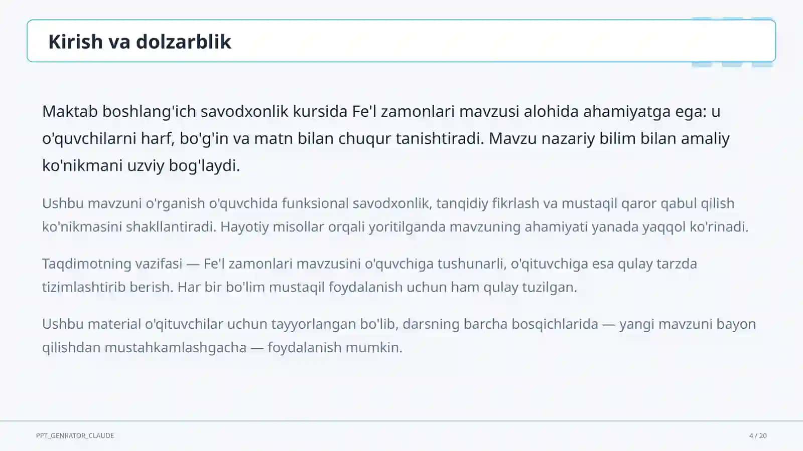 Fe'l zamonlari (4-sinf) 4