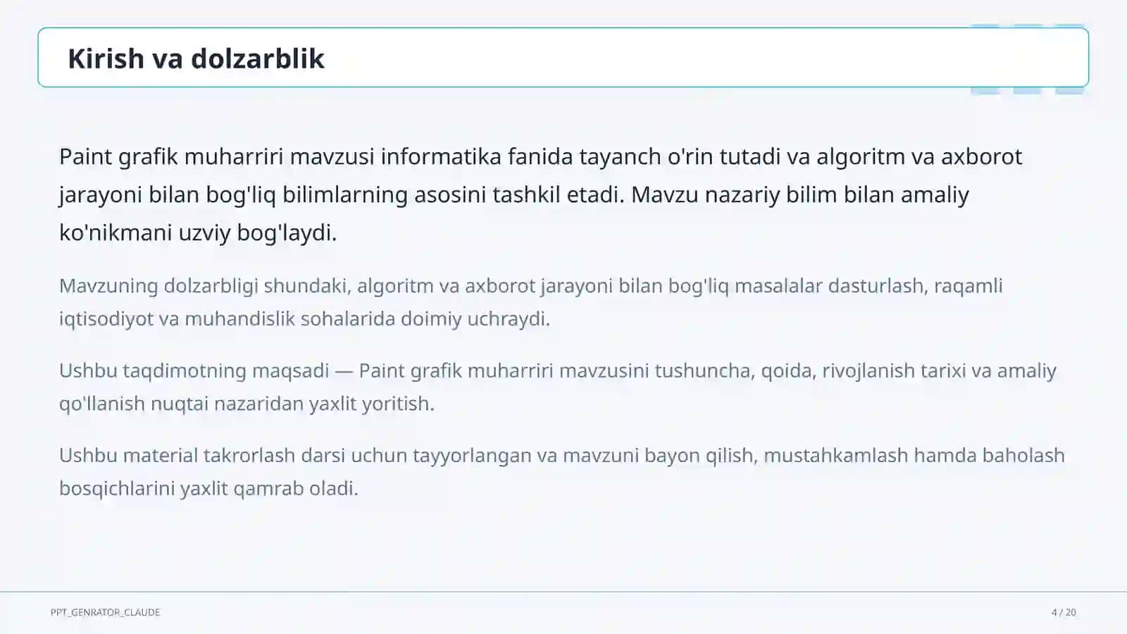Informatika va axborot texnologiyalari (5–11) — takrorlash darsi uchun 4
