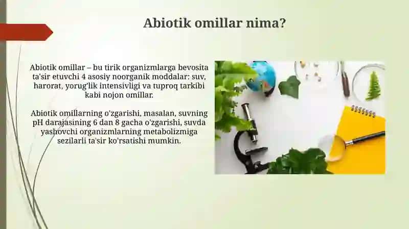 Abiotik omillarning tirik krganizmlarga ta'sirini õrganish 4