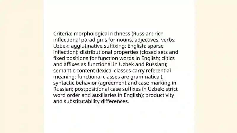 Typology of parts of speech in English,Uzbek and Russion languages 4