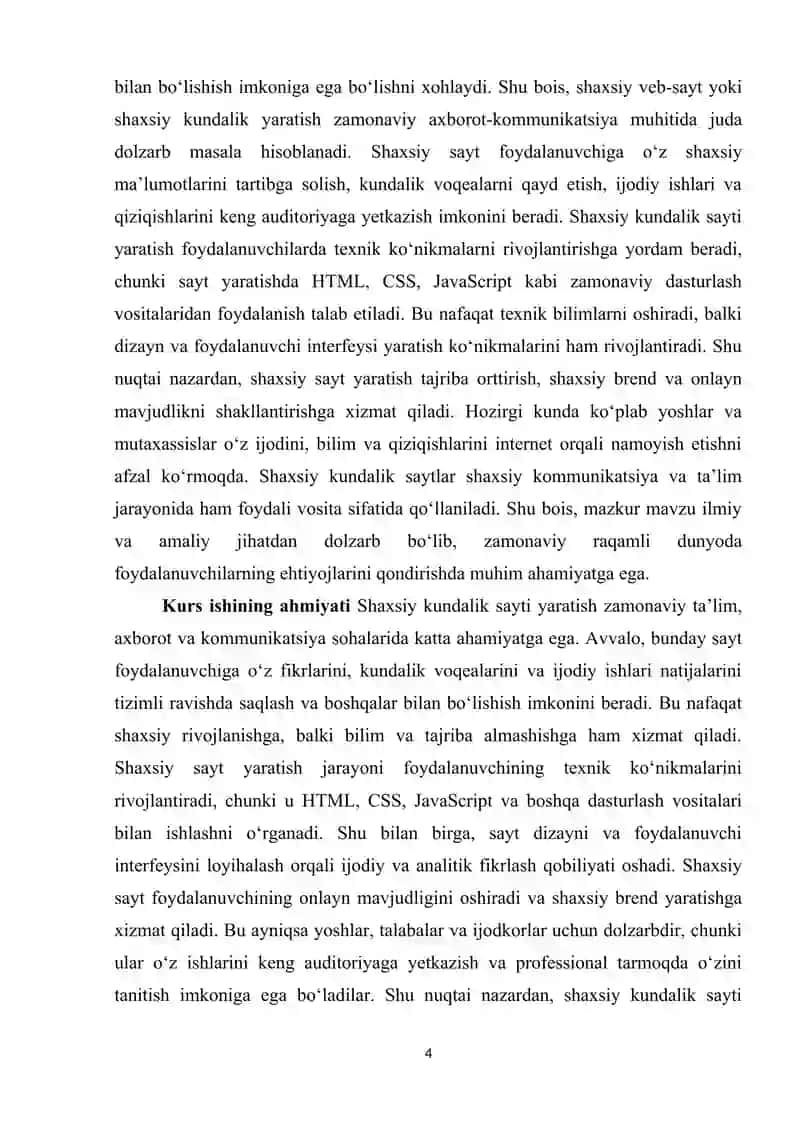 Shaxsiy kundalik sayti yaratish algoritm 4