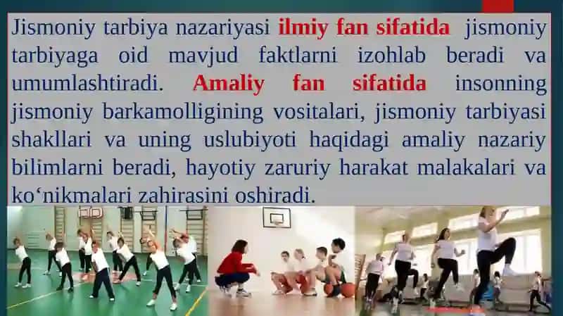 Jismoniy Madaniyat Nazariyasi va Metodikasifanining Maqsadihamda va Vazifalari 4