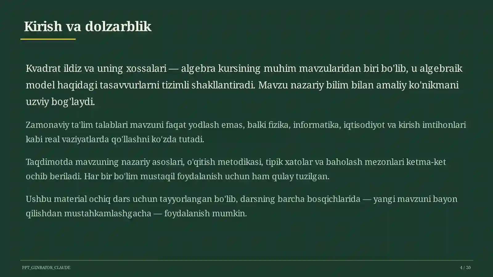 Kvadrat ildiz va uning xossalari (8-sinf) 4