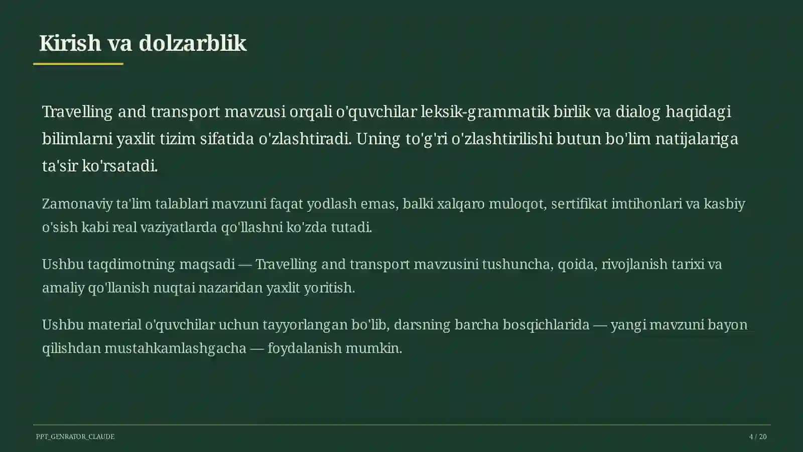 Travelling and transport (6-sinf) 4