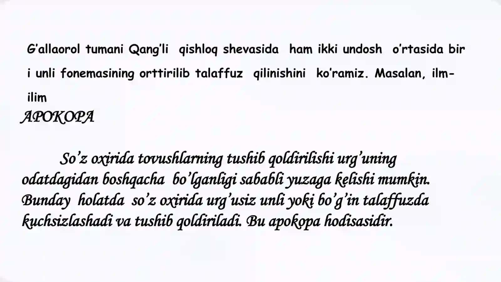 O'zbek shevalarining fonetik xususiyatlari. O'zbek shevalaridagi fonetik o'zgarishlar. Transkripsiya va transliteratsiya 4