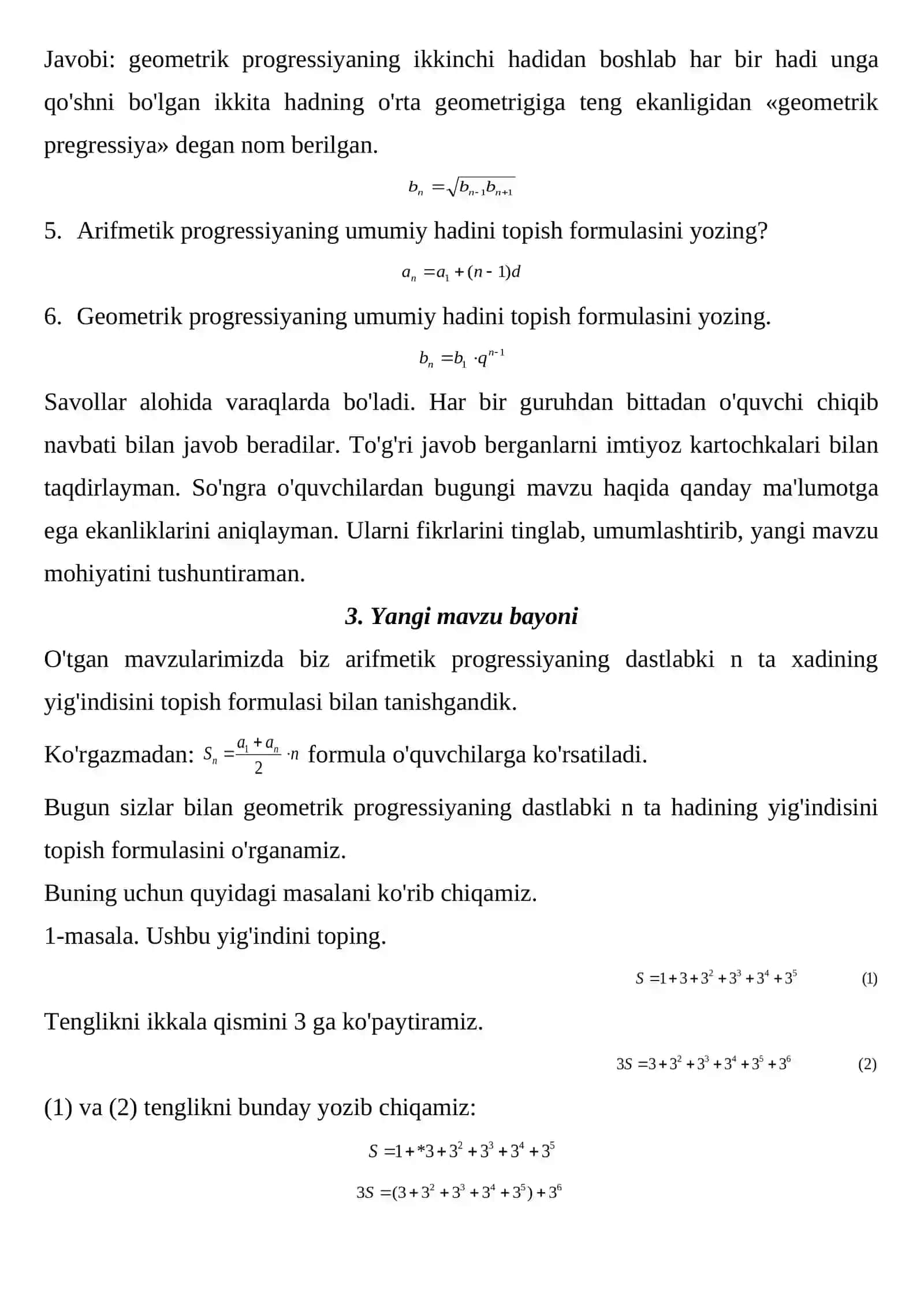 Geometrik progressiya dastlabki n ta hadining yig'indisi 4