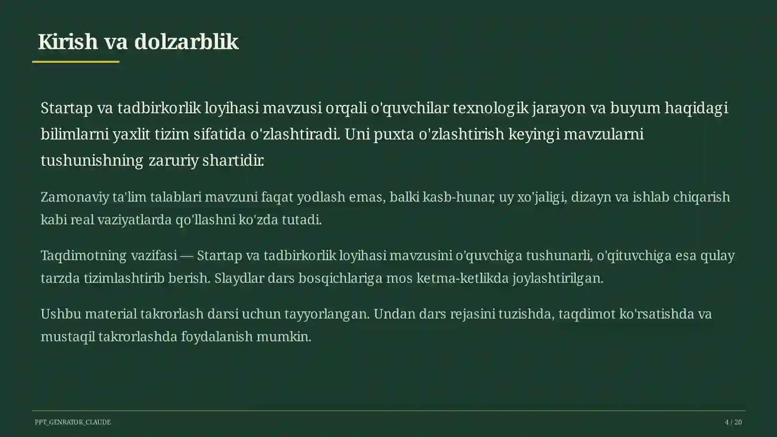 Startap va tadbirkorlik loyihasi (11-sinf) 4