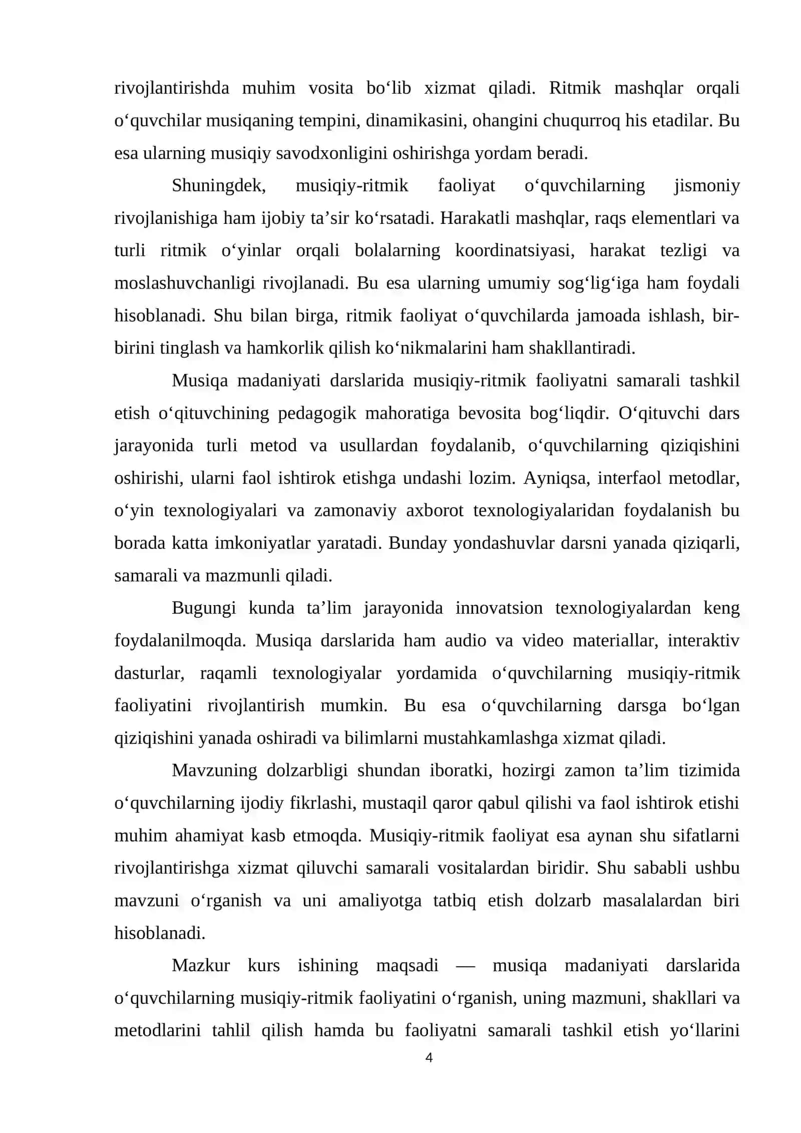 Musiqa madaniyati darslarida o‘quvchlarning musiqiy ritmik faoliyati 4