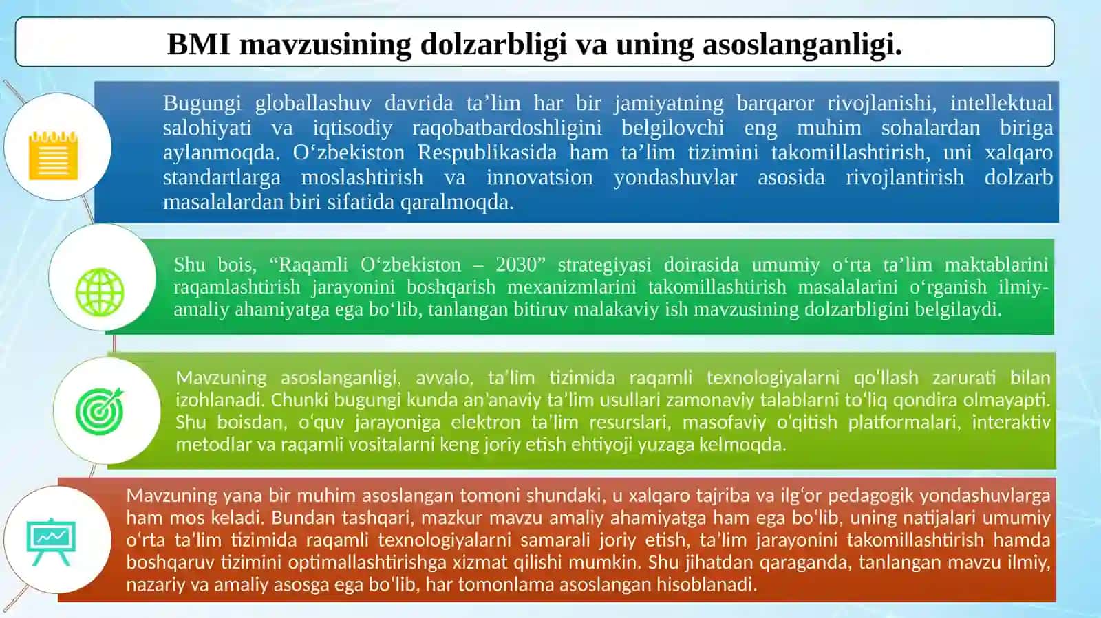"RaqamliO‘zbekiston– 2030”strategiyasidoirasidaumumiyo‘rtata’limmaktablariniraqamlashtirishjarayoniniboshqarishmexanizmlarinitakomillashtirishmasalalari” 4