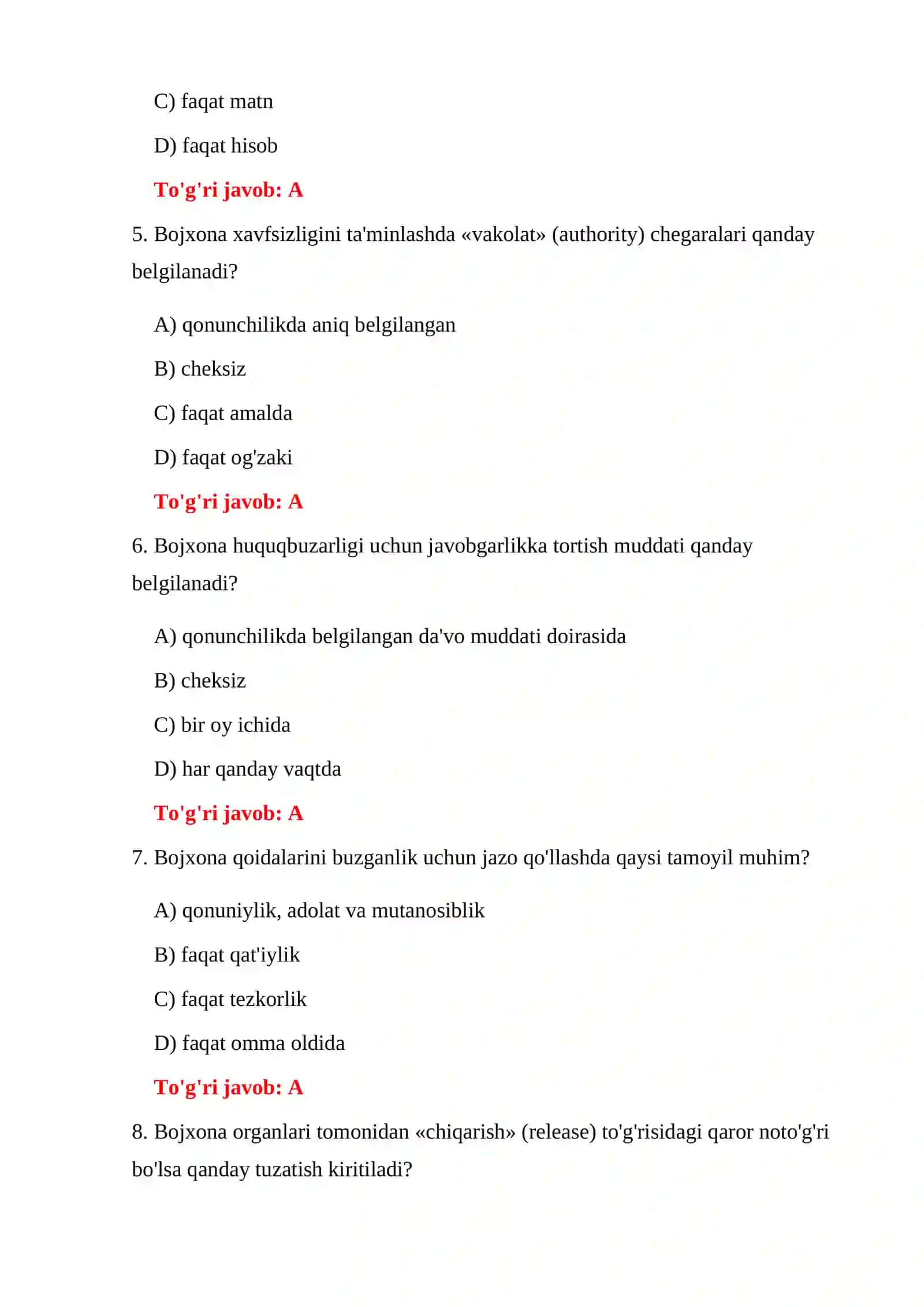 BOJXONA TEZKOR FAOLIYATI TESTLARI 4