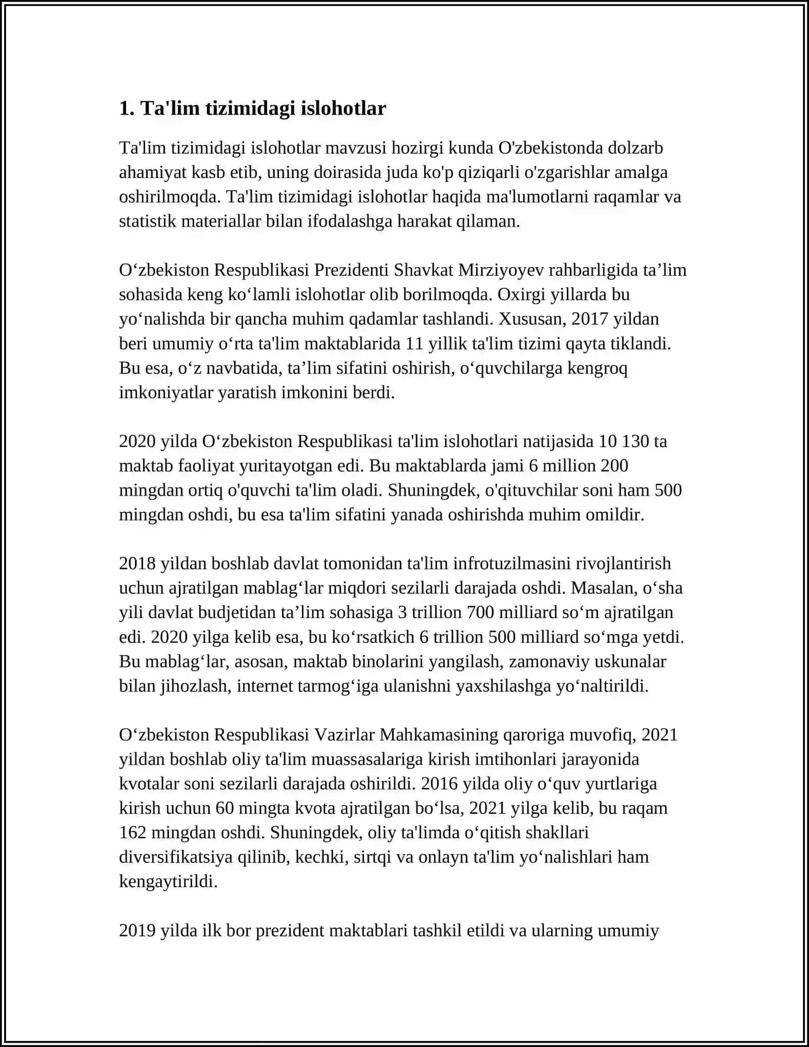 O`ZBEKISTONDA IJTIMOIY SOHADA AMALGA OSHIRILAYOTGAN O`ZGARISHLAR MAZMUN VA MOHIYATI 4