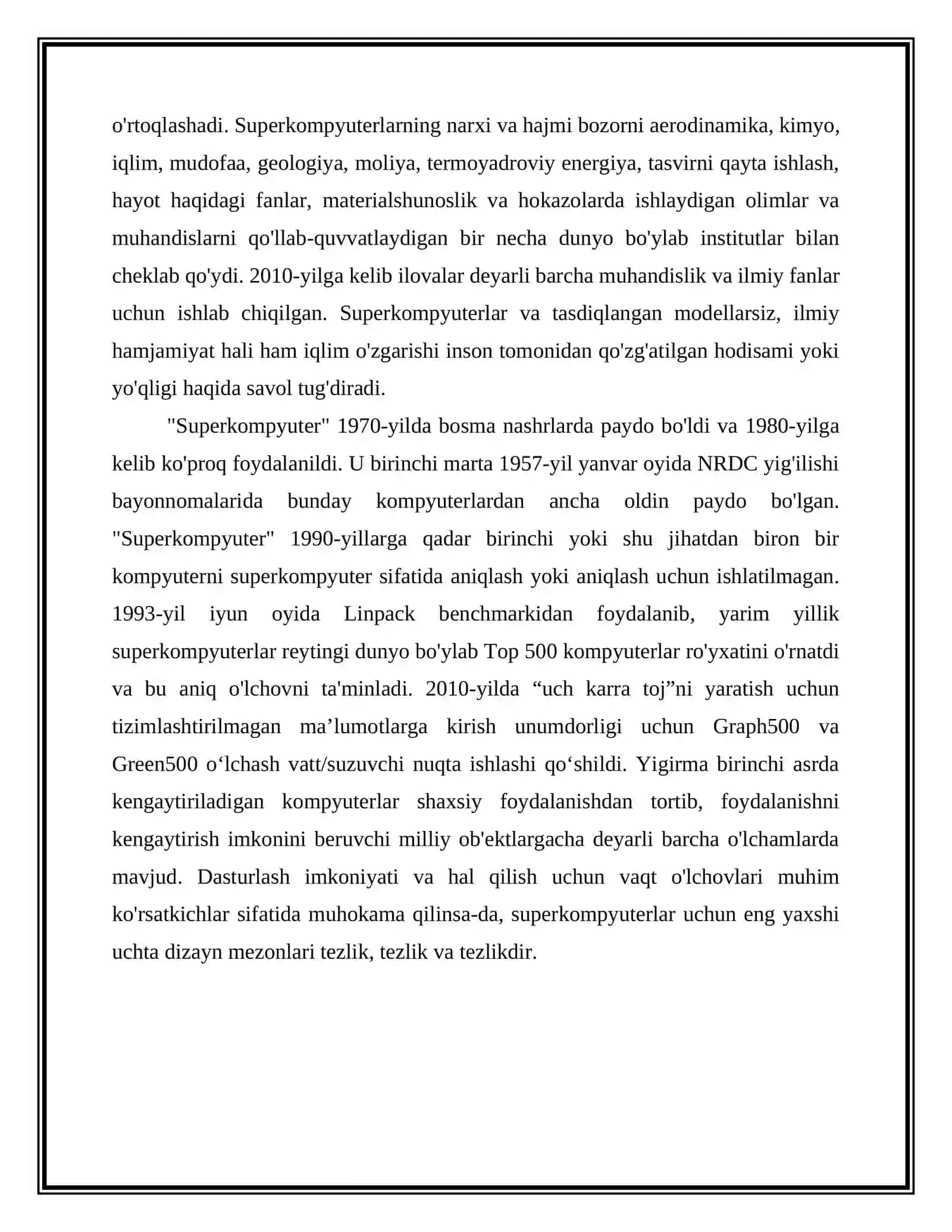 Turli soxalar uchun mo‘ljallangan super kompyuterlar va kompyuter tizimlari. MUSTAQIL ISH 4