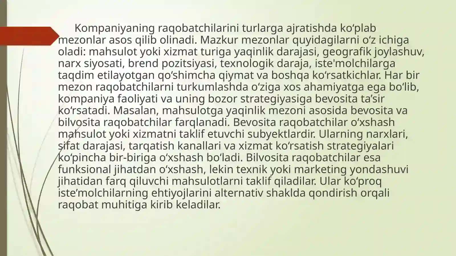 Raqabatchilarini aniqlash va swot tahlili, Bozor tahlili 4