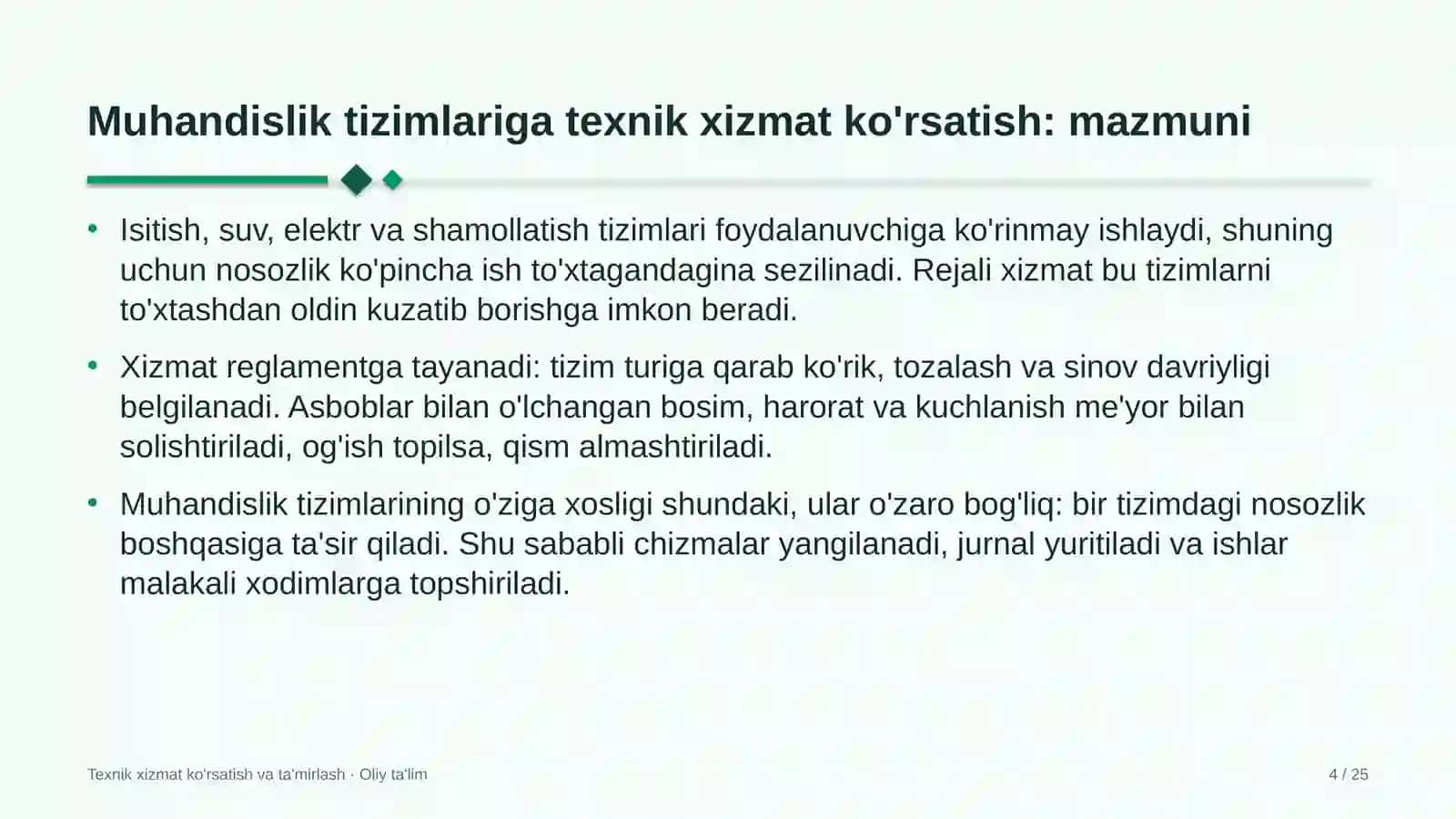 Kimyo sanoatida muhandislik tizimlariga texnik xizmat ko'rsatish 4