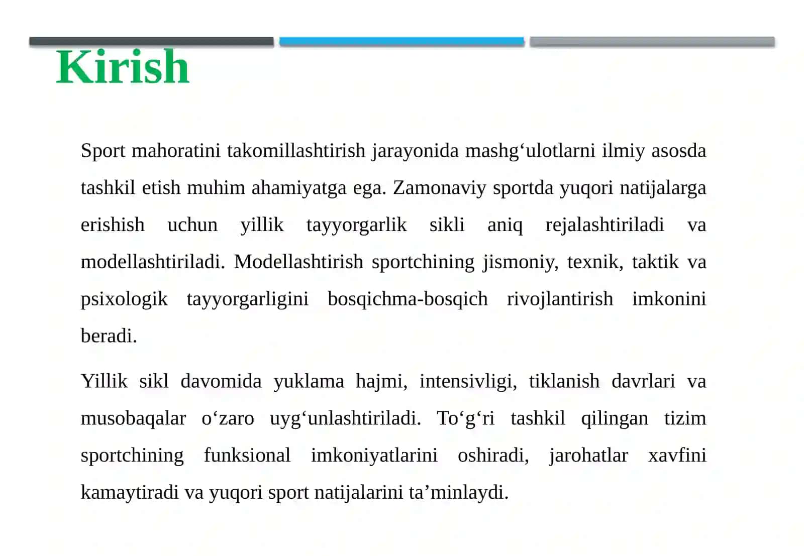Yillik tayyorgarlik siklida mashg‘ulotni tashkil qilish tizimini modellashtirish 4