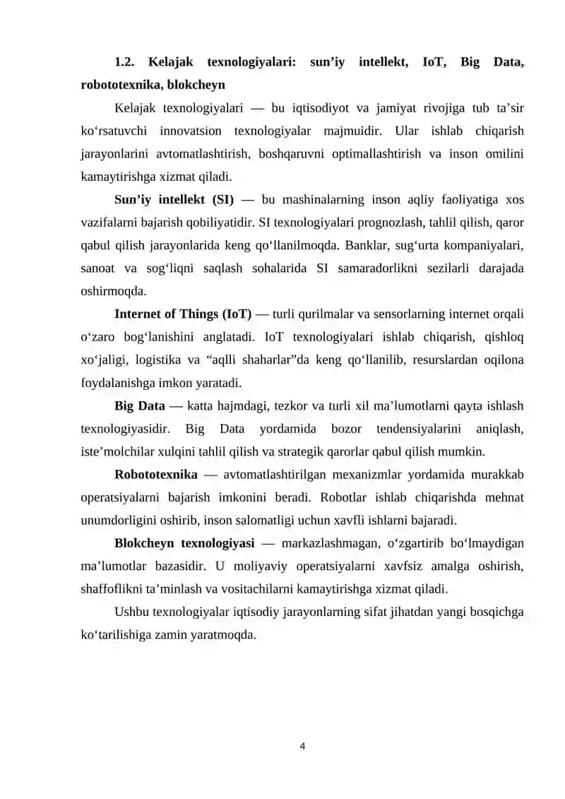 Kelajak texnologiyalari va raqamlashtirish oqibatlari. 4