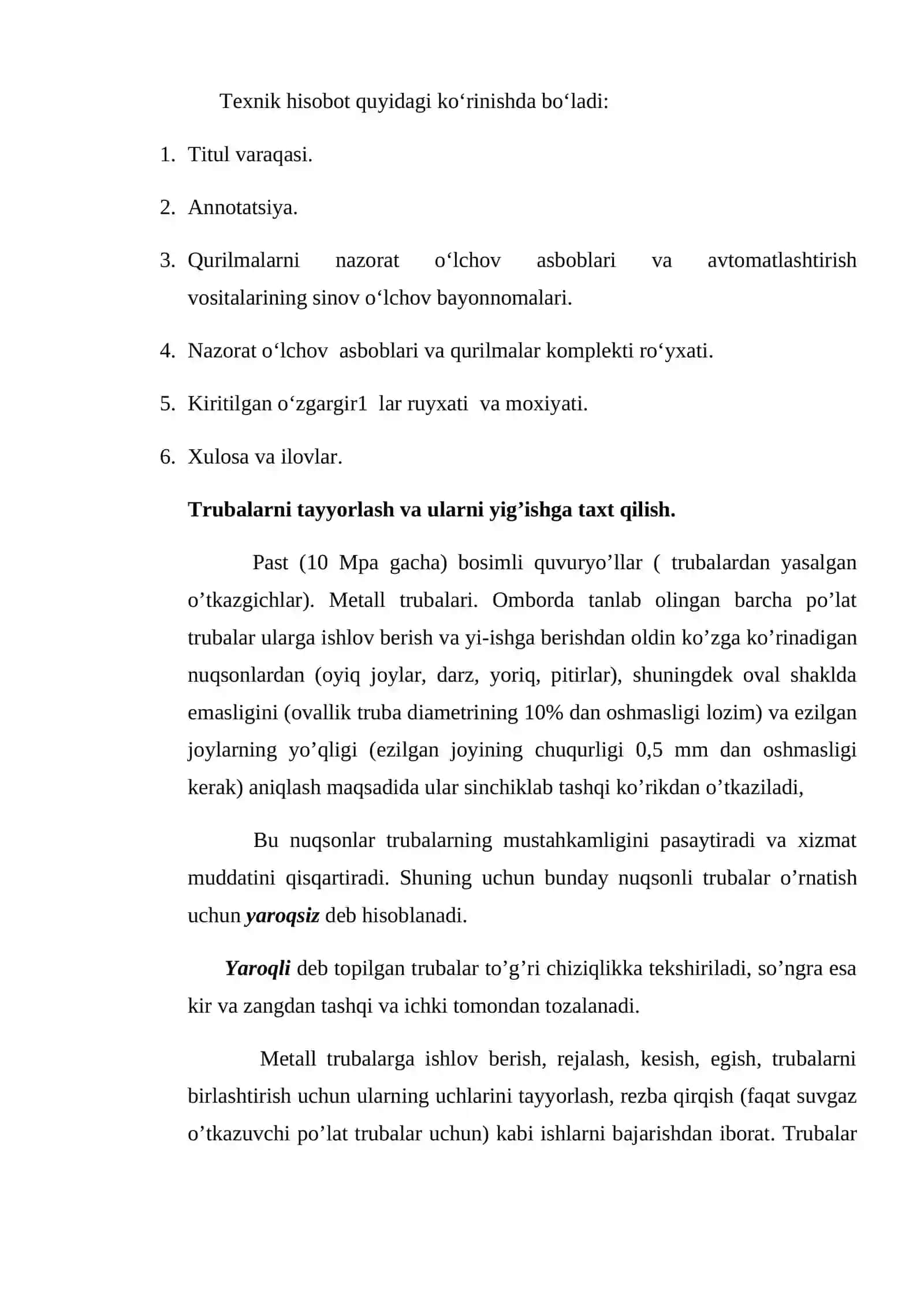 mustaqil ish Trubalarni tayyorlash va ularni yig‘ishga tayyorlash jarayonlari 4