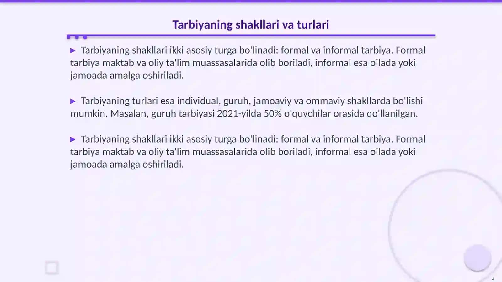 Tarbiyaning umumiy metodlari, shakllari va vositalari 4