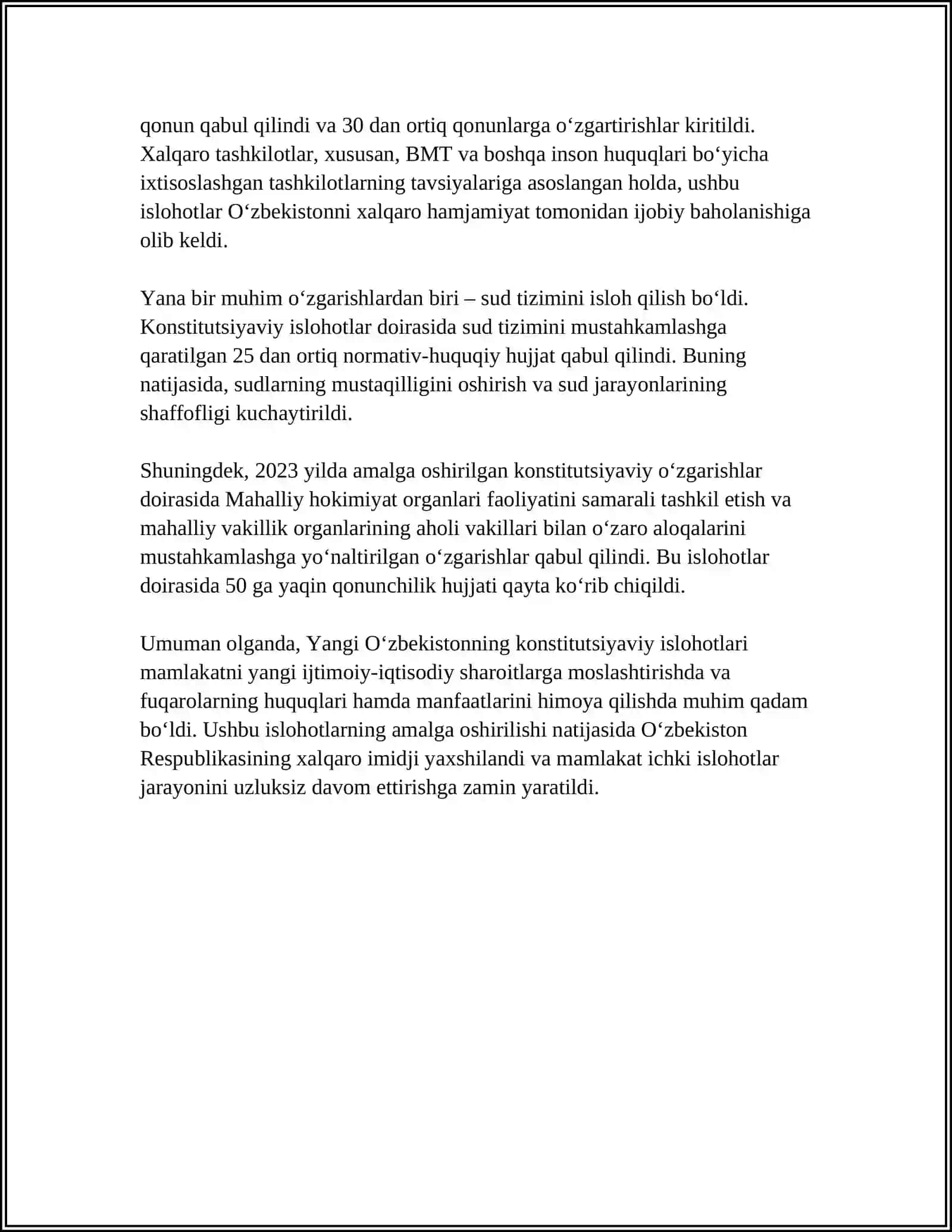 YANGI O‘ZBEKISTONDA INSON HAQ-HUQUQLARI VA ERKINLIKLARI KAFOLATINING YARATILISHI 4