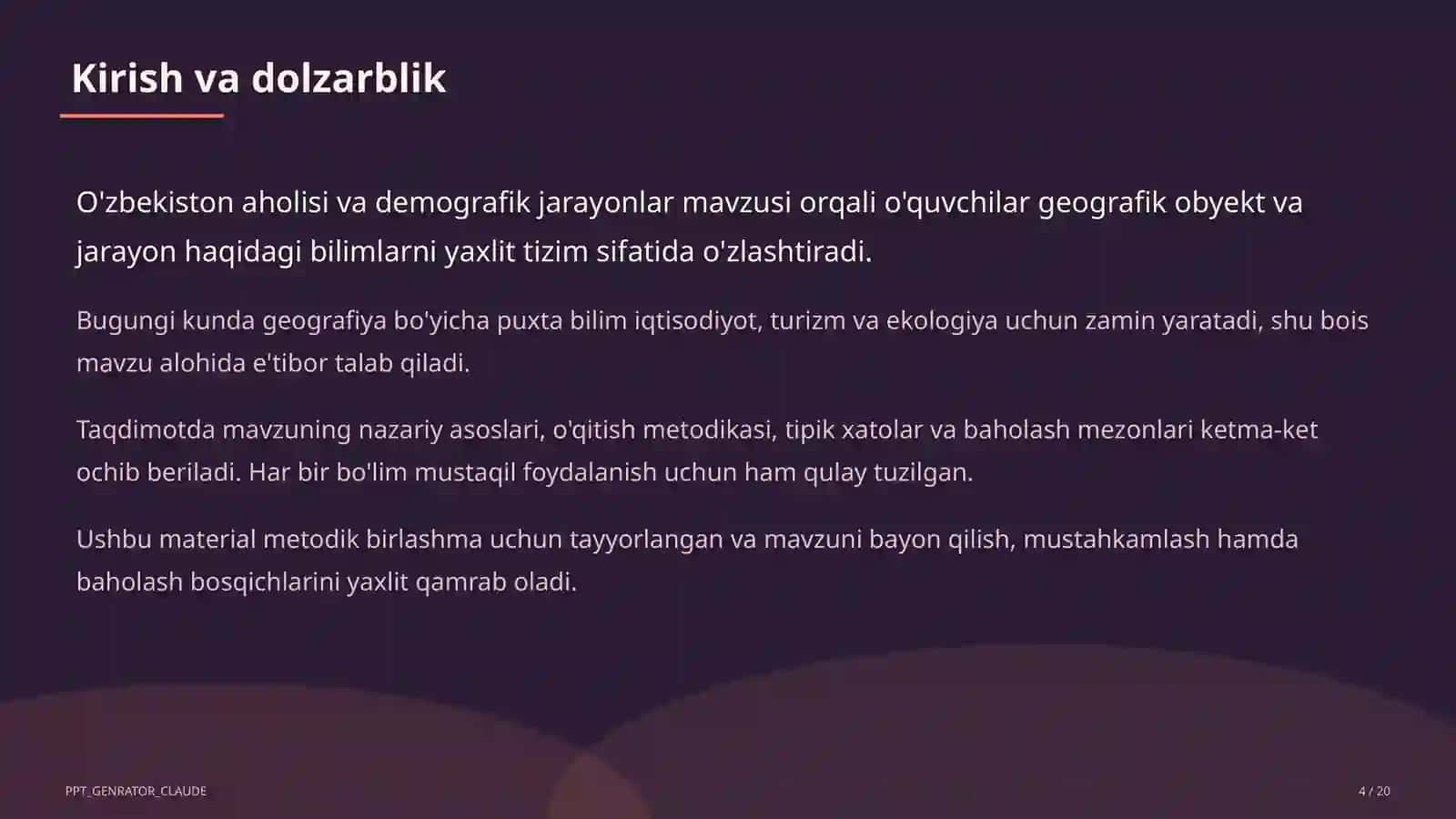 O'zbekiston aholisi va demografik jarayonlar (9-sinf) 4