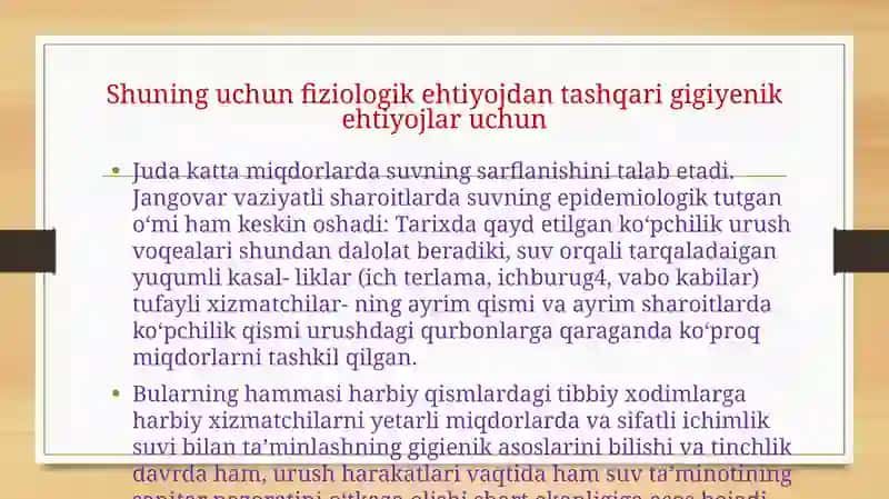 Zararlangan suvni maxsus ishlovdan o’tkazish va uning sanitar nazorati 4