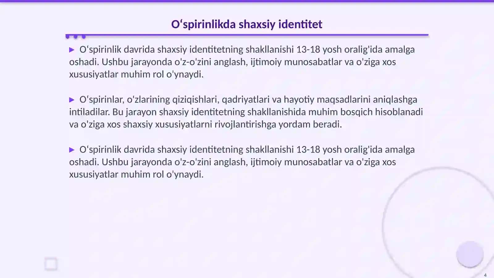 Ilk oʻspirinlik va oʻspirinlik davrida psixik rivojlanish xususiyatlari 4