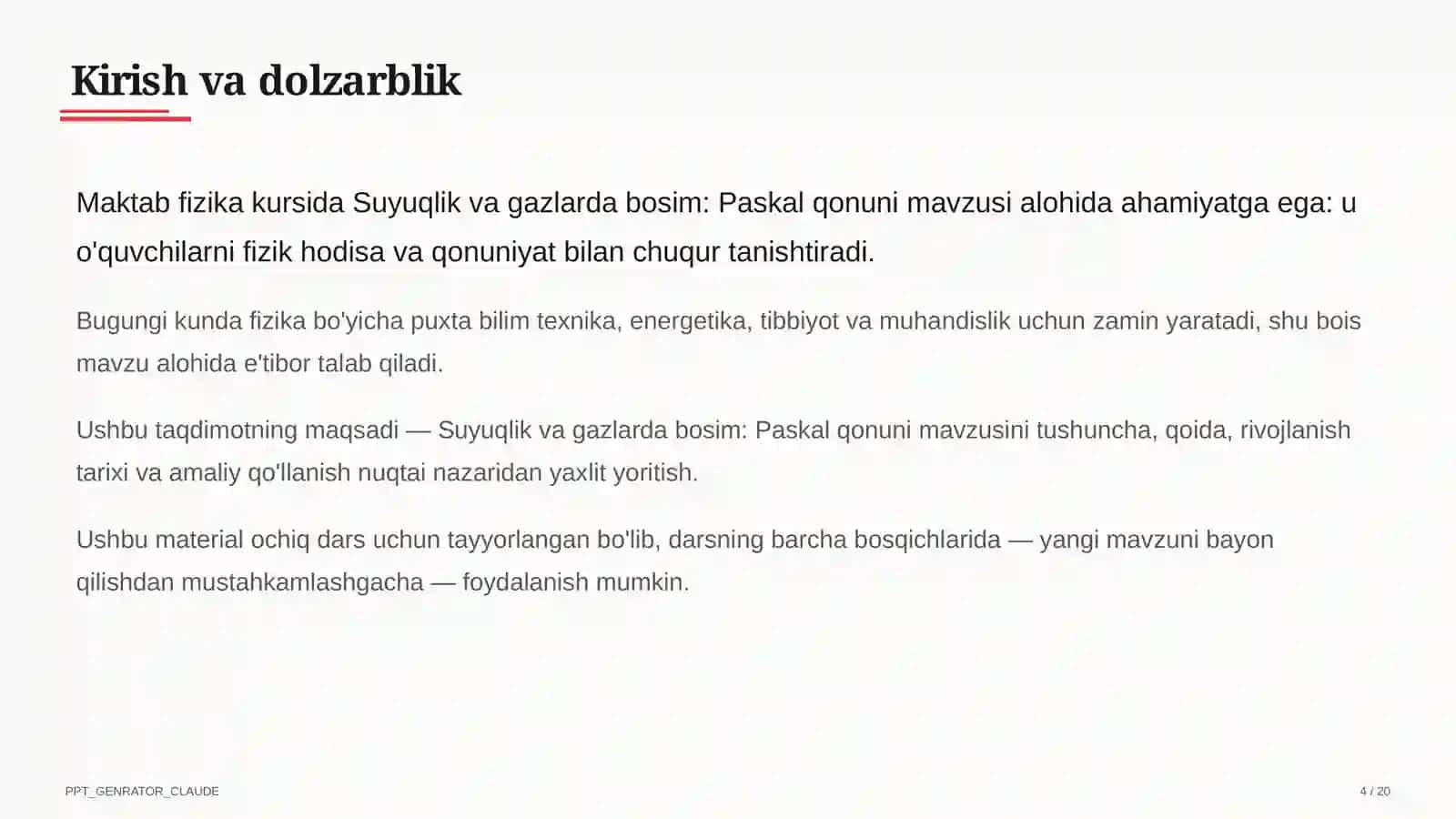 Suyuqlik va gazlarda bosim: Paskal qonuni (7-sinf) 4