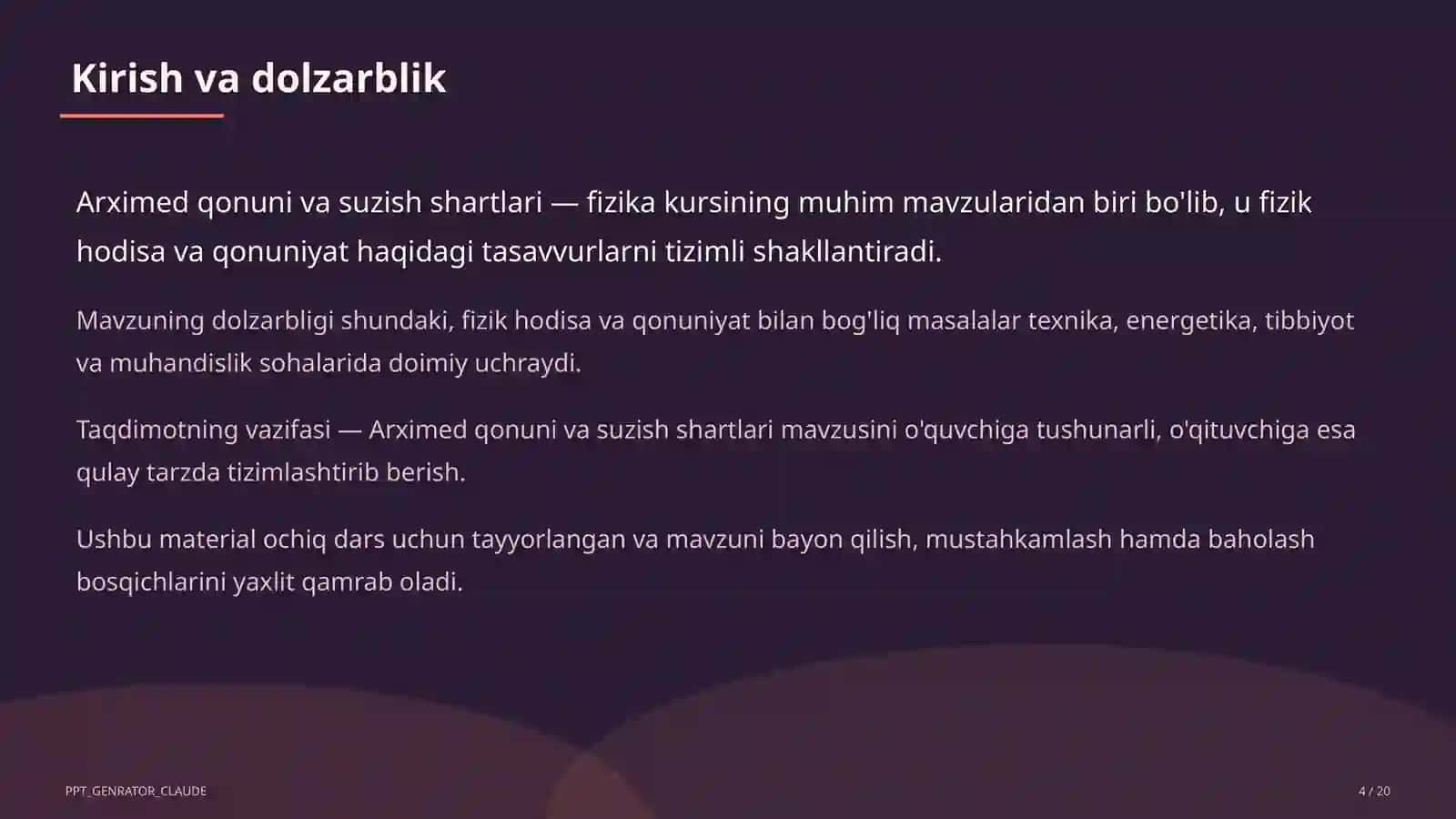 Arximed qonuni va suzish shartlari (7-sinf) 4