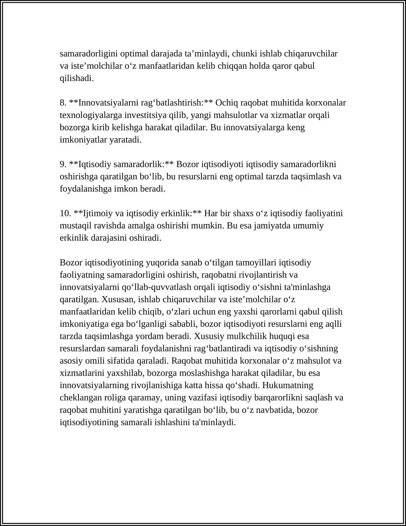 MUSTAQIL ISH Mavzu: BOZOR IQTISODIYOTINING MAZMUNI VA AMAL QILISHI. TALAB VA TAKLIF NAZARIYASI 4