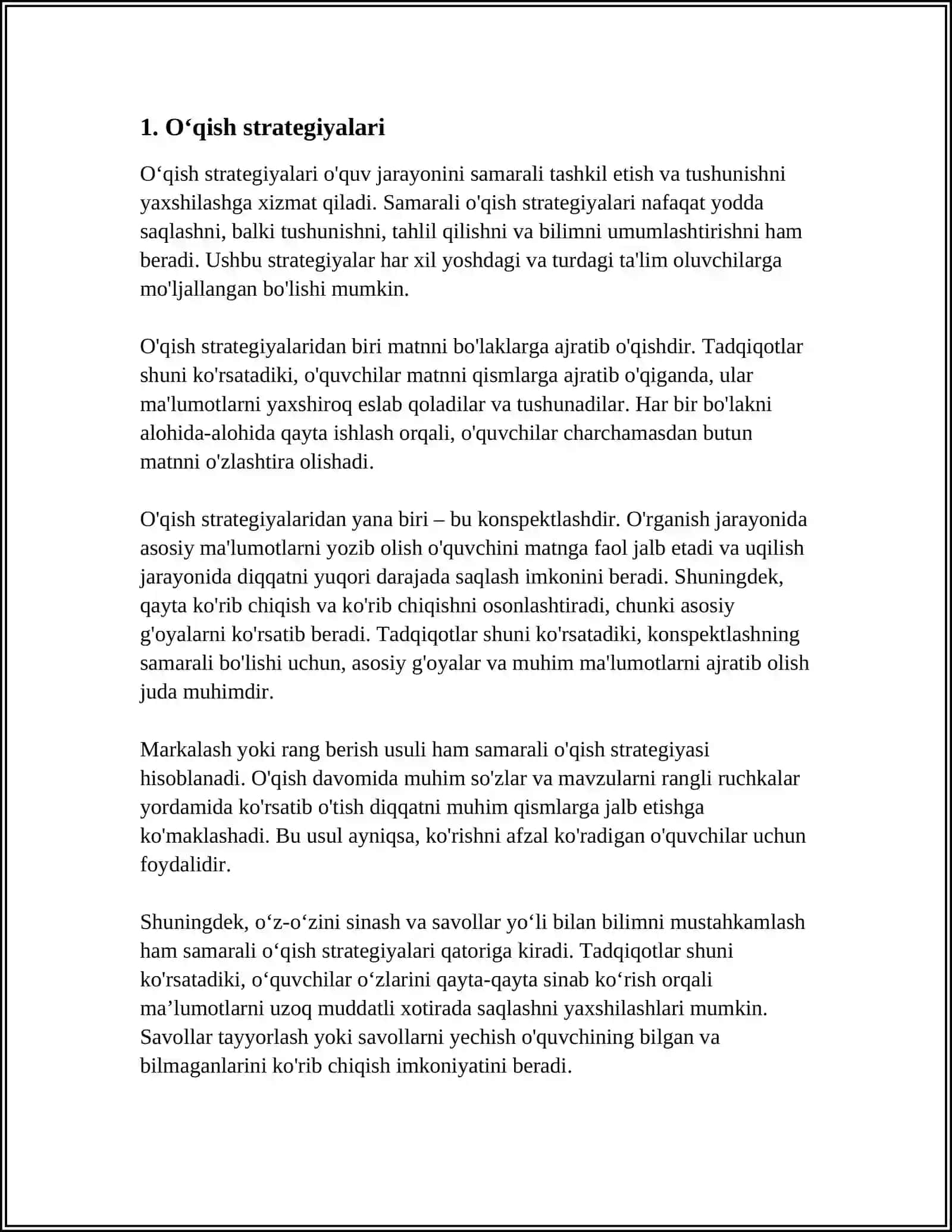 OZ KOMPLEKTLI MAKTAB BOSHLANGʻICH SINFLARIDA ONA TILI VA OʻQISH SAVODXONLIGIDAN OʻQUVCHILARNING MUSTAQIL ISHLARINI UYUSHTIRISH 4