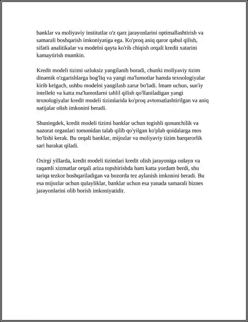 KREDIT MODELI TIZIMI HAQIDA TUSHUNCHA 4