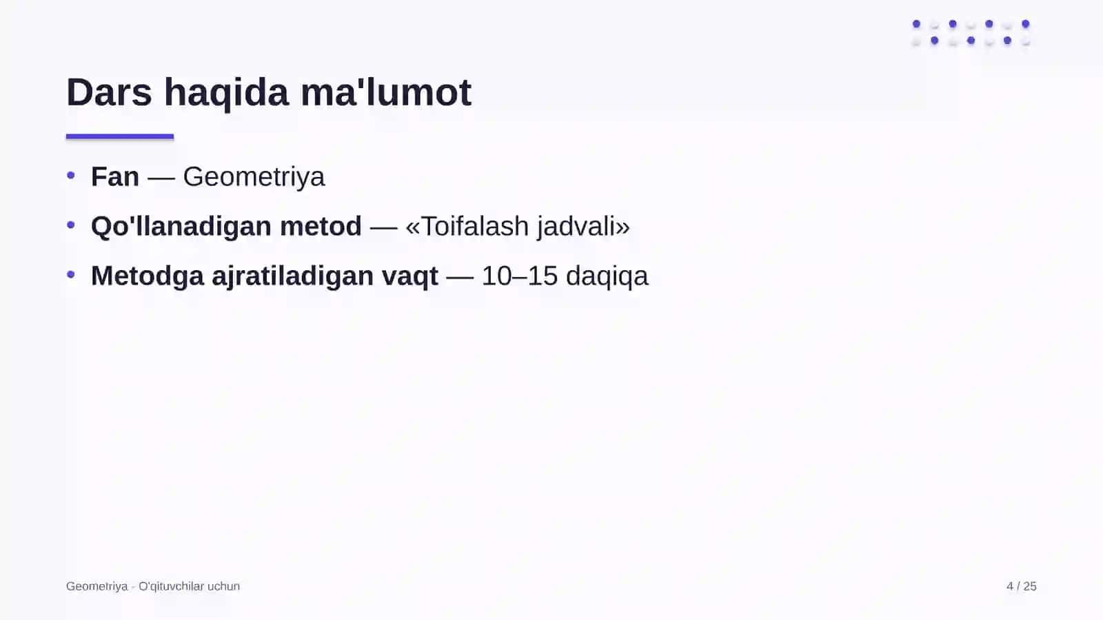 geometriya darslarida toifalash jadvali metodidan foydalanish 6165 4