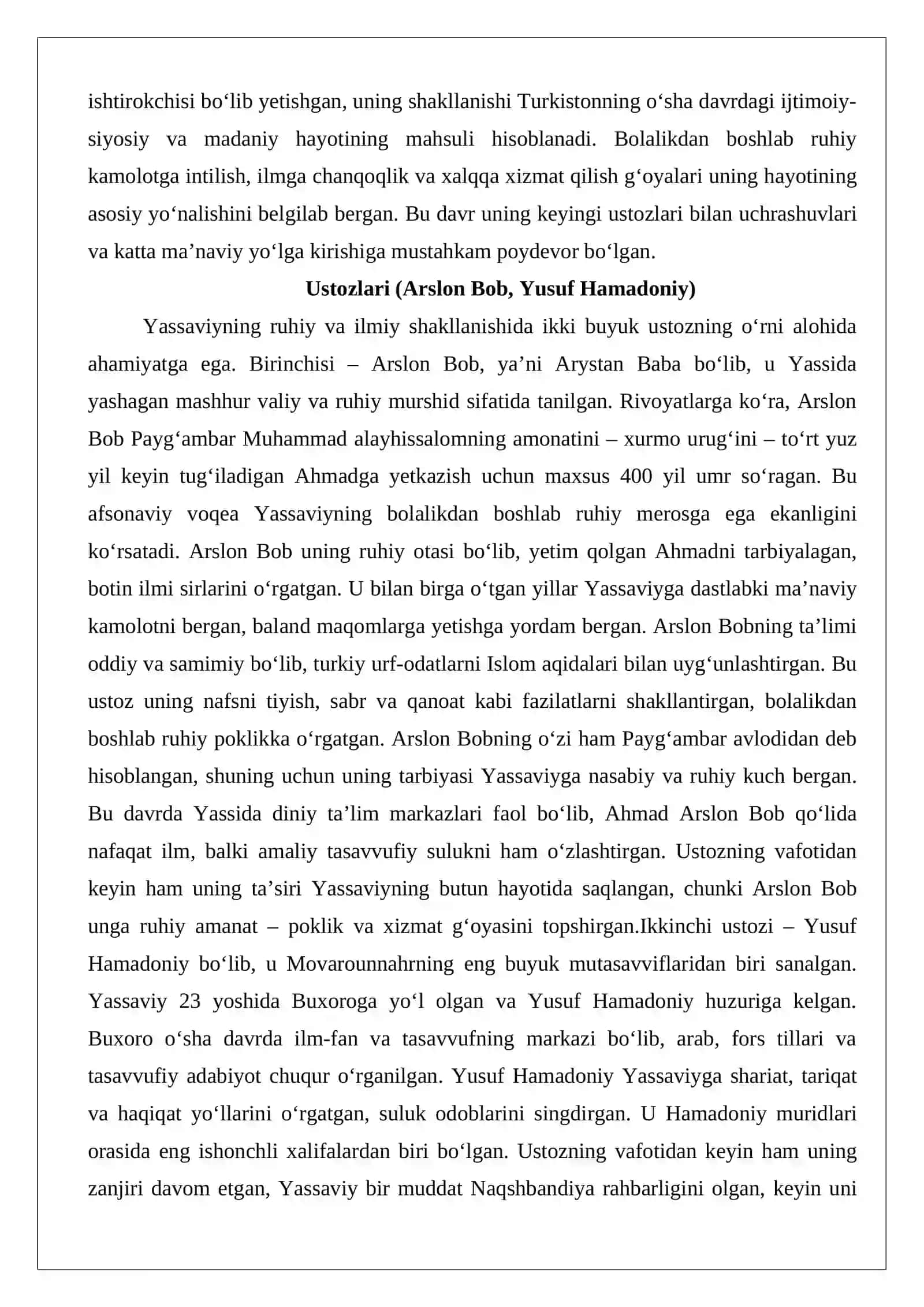 Ahmad Yassaviy (vaf. 1167) ta’limotining oʻziga xos jihatlari. 4