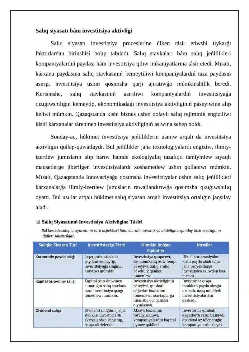 Ma'mleket finansınıń investitsiyalıq proseslerg'e ta'siri 4
