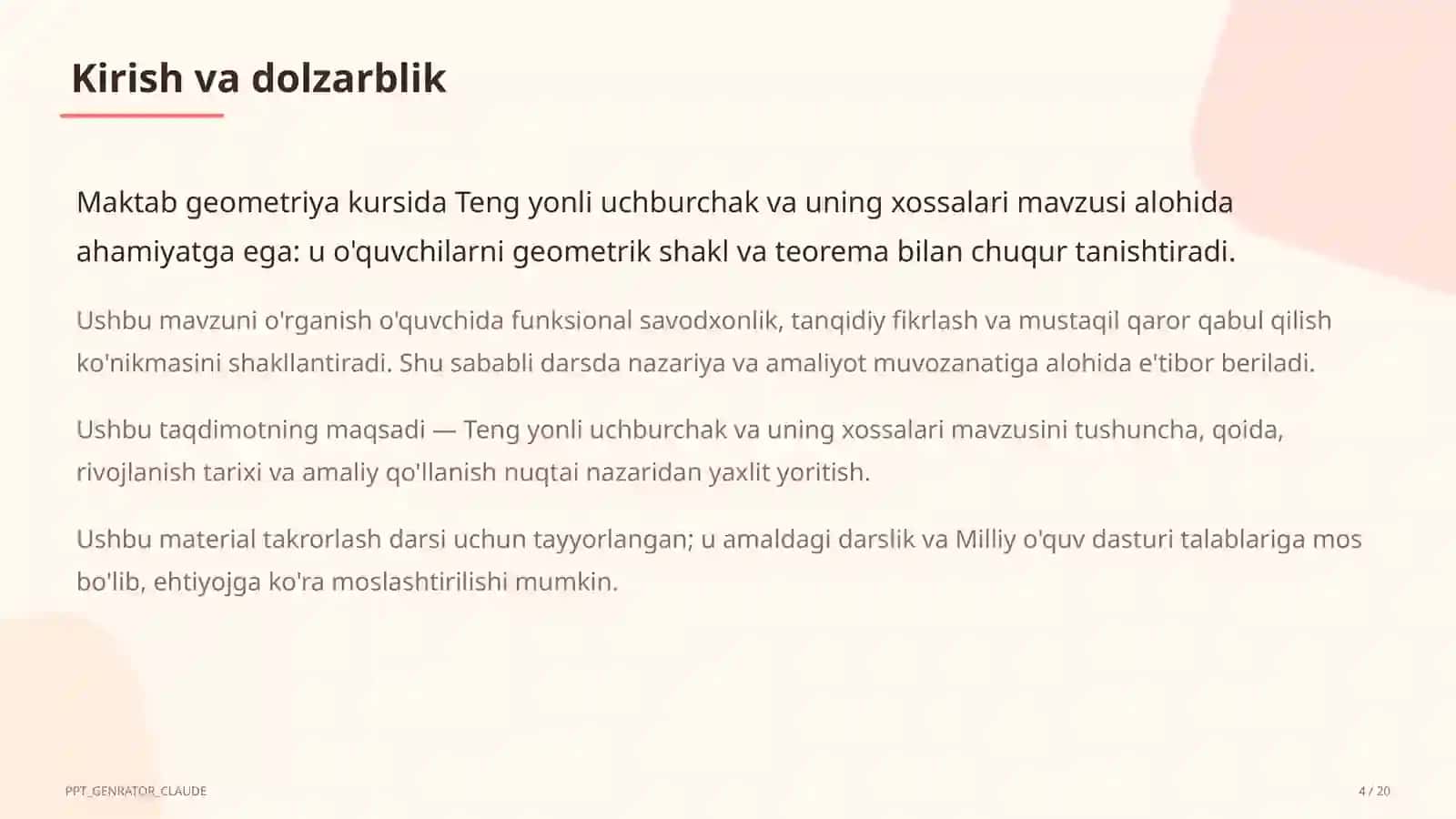 Geometriya (7–11) — takrorlash darsi uchun 4