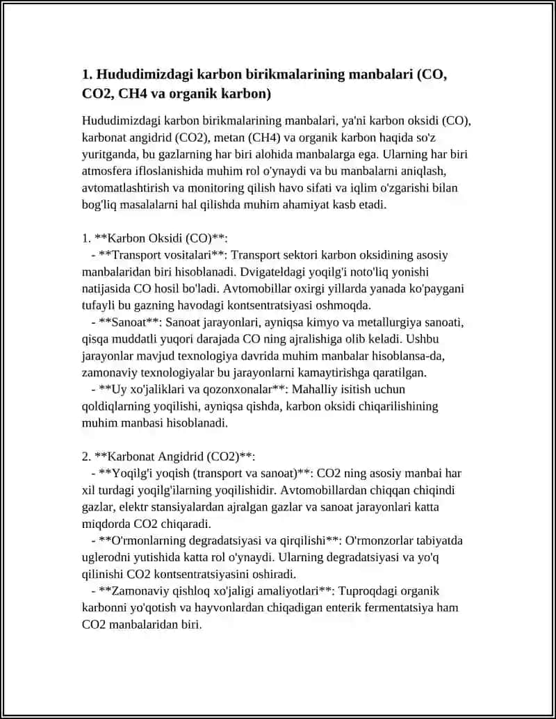 ÔZIMIZ YASHAB TURGAN HUDUDAGI HAVONI IFLOSLANISHI KARBONADANGIDIRID CHANG SANOAT CHIQINDILARI TASIRI VA ATMOSFERA TARKIBIDAGI EKOLOGIK OQIBATLARI INSON SALOMATLIGI QISHLOQ XÔJALIGI 4