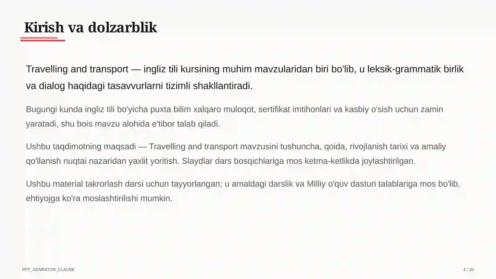 Travelling and transport (6-sinf) 4