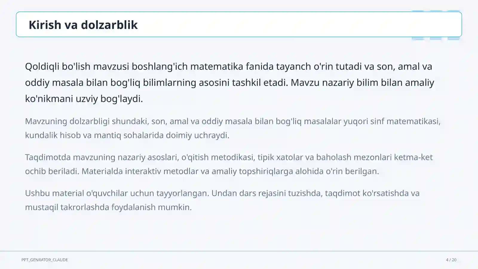 Qoldiqli bo'lish (3-sinf) 4