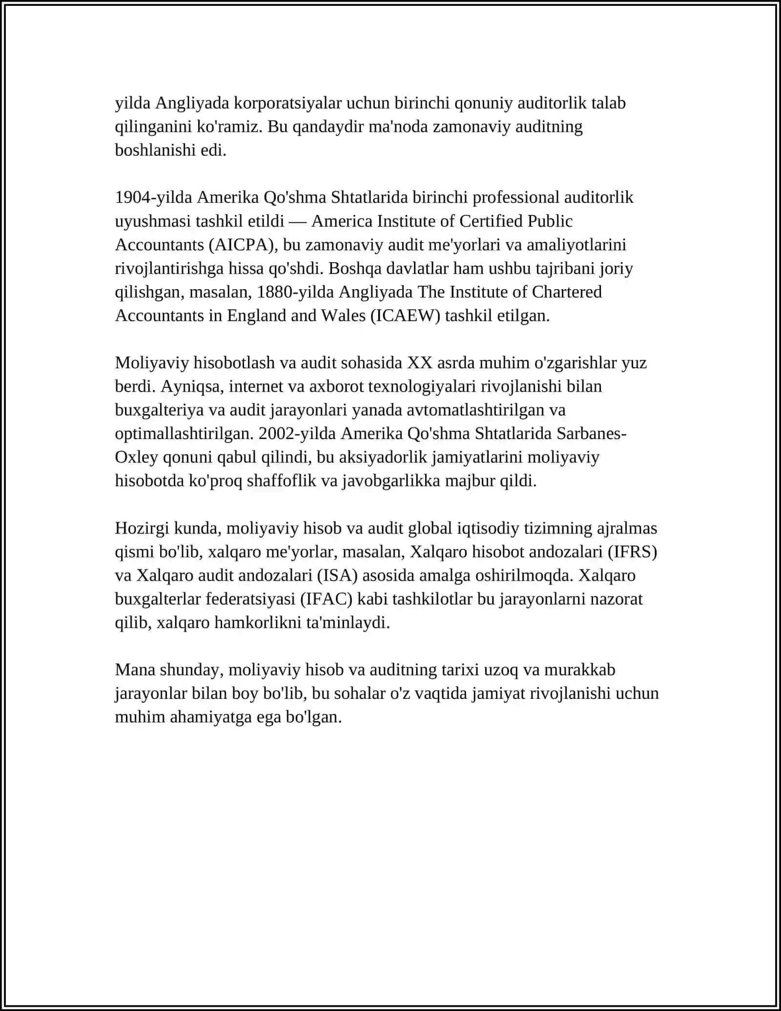 MOLIYAVIY HISOB VA HISOBOT AUDITINING PAYDO BOʻLISHI VA RIVOJLANISH TARIXI 4