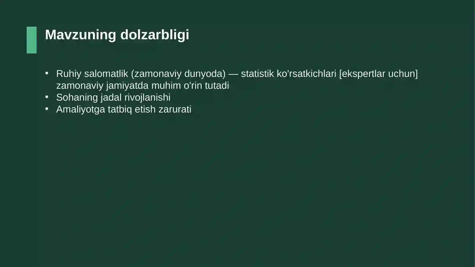 Ruhiy salomatlik (zamonaviy dunyoda) — statistik ko'rsatkichlari [ekspertlar uchun] 4