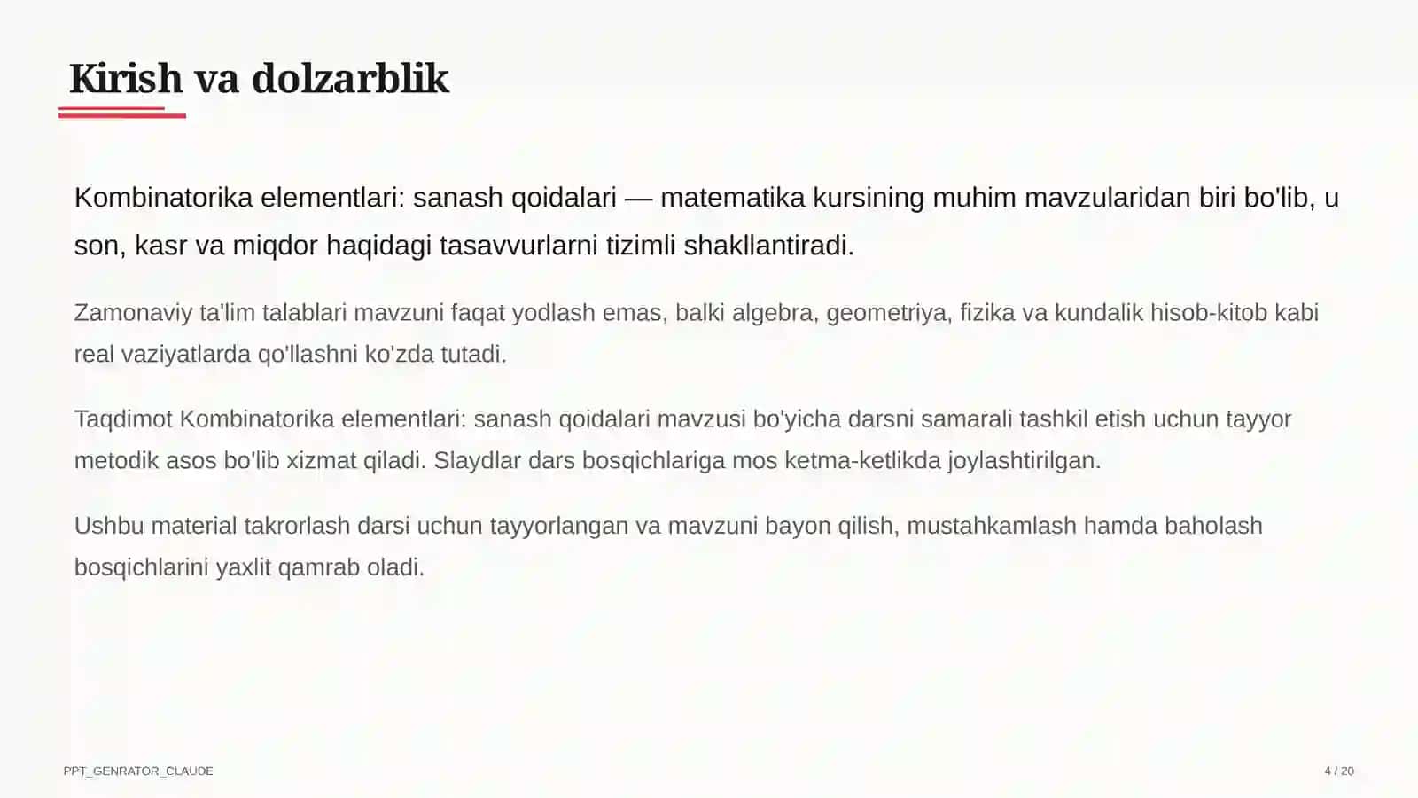 Kombinatorika elementlari: sanash qoidalari (6-sinf) 4