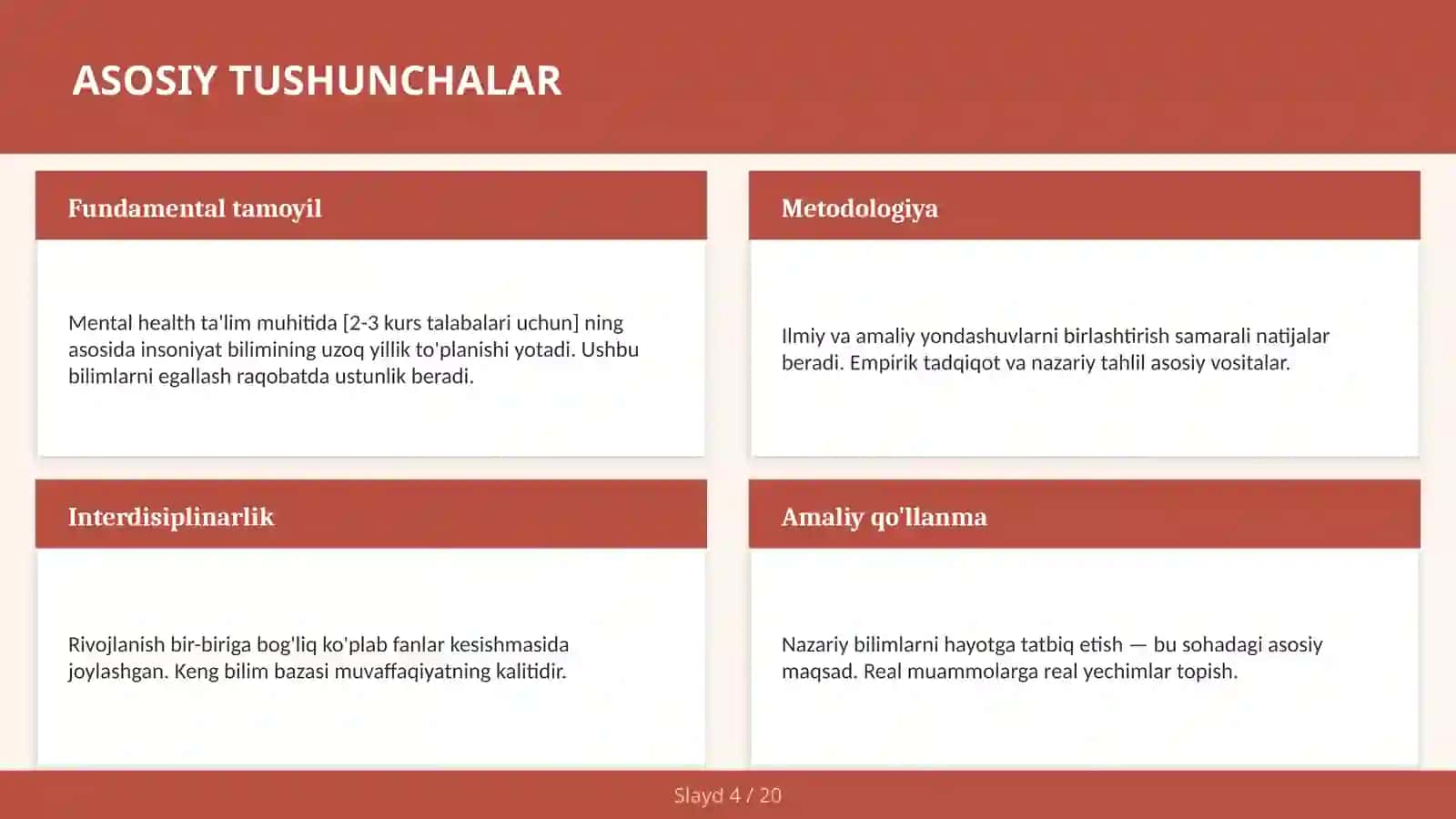 Mental health ta'lim muhitida [2-3 kurs talabalari uchun] 4