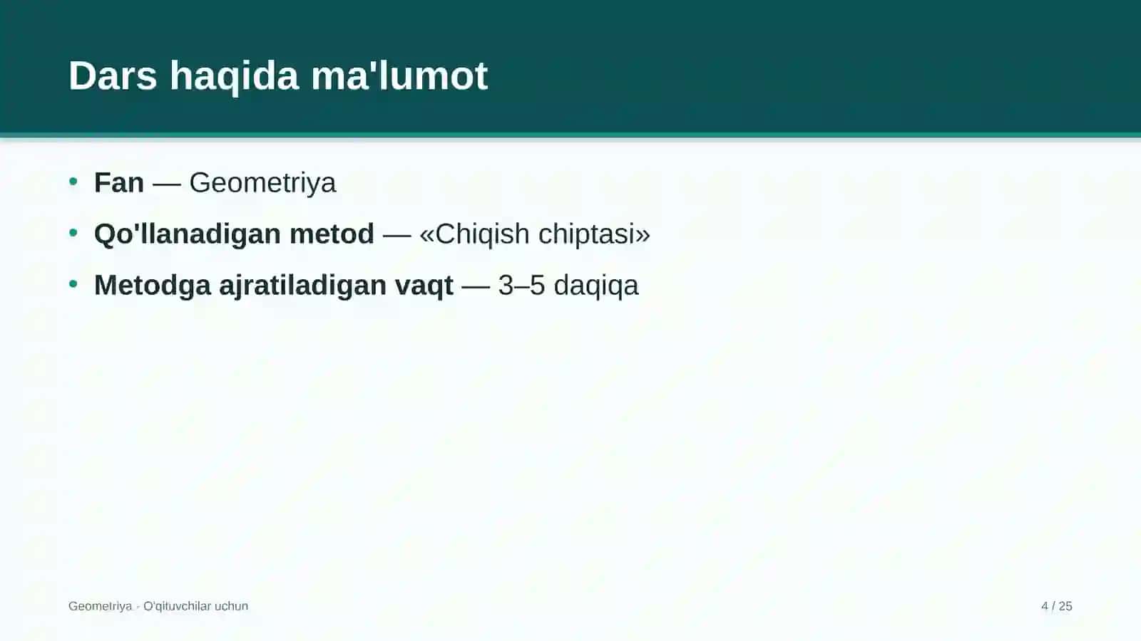 geometriya darslarida chiqish chiptasi metodidan foydalanish 6784 4