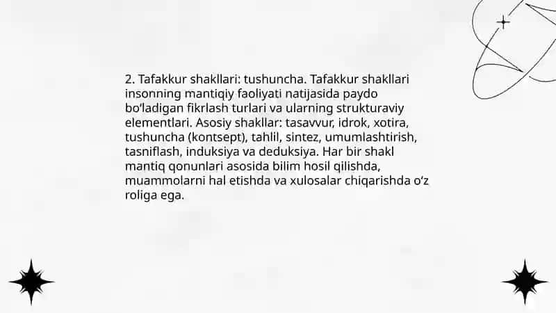Mantiq tafakkur shakllari va qonunlarini oʻrganuvchi fan 4