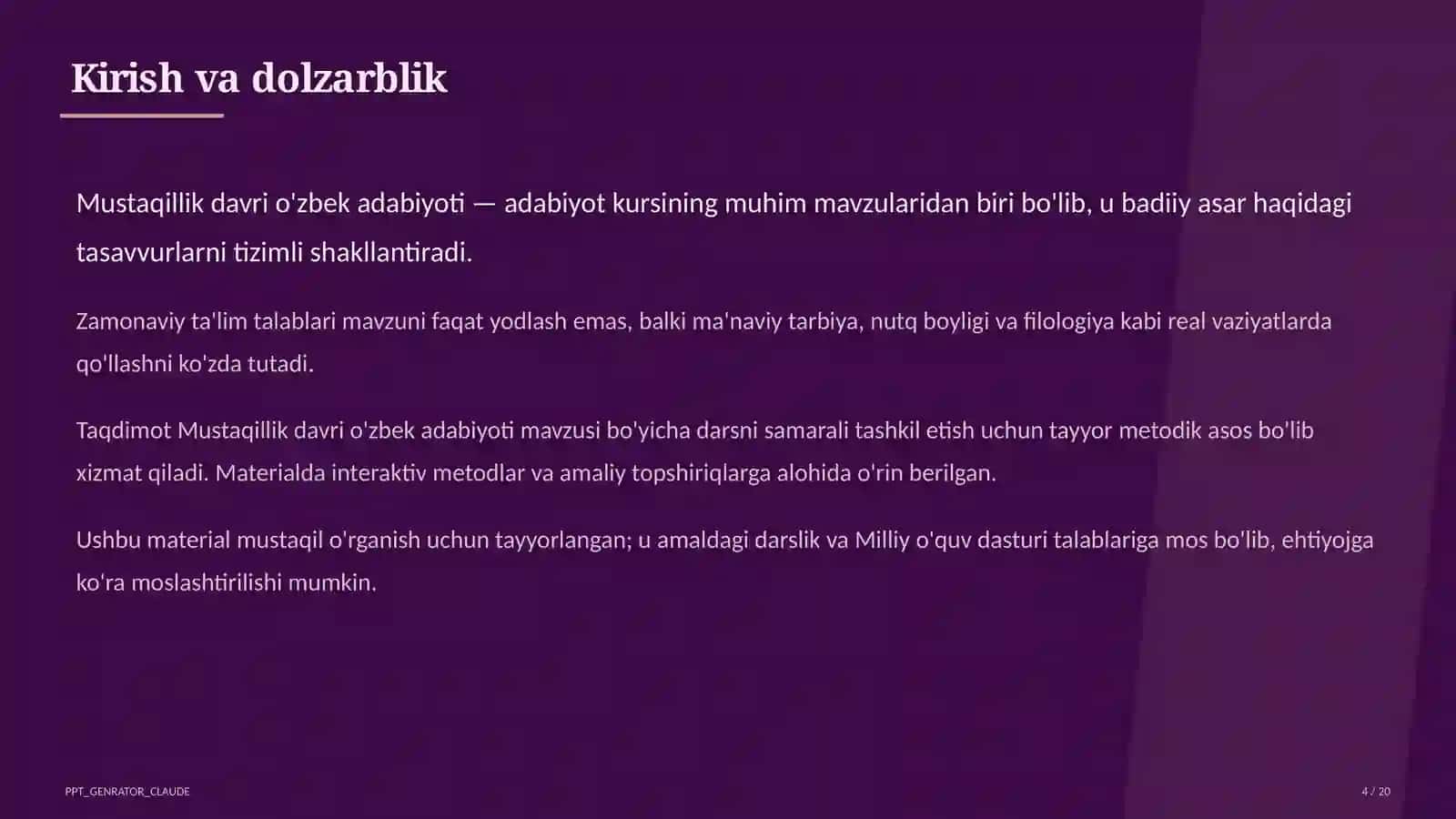 Mustaqillik davri o'zbek adabiyoti (11-sinf) 4