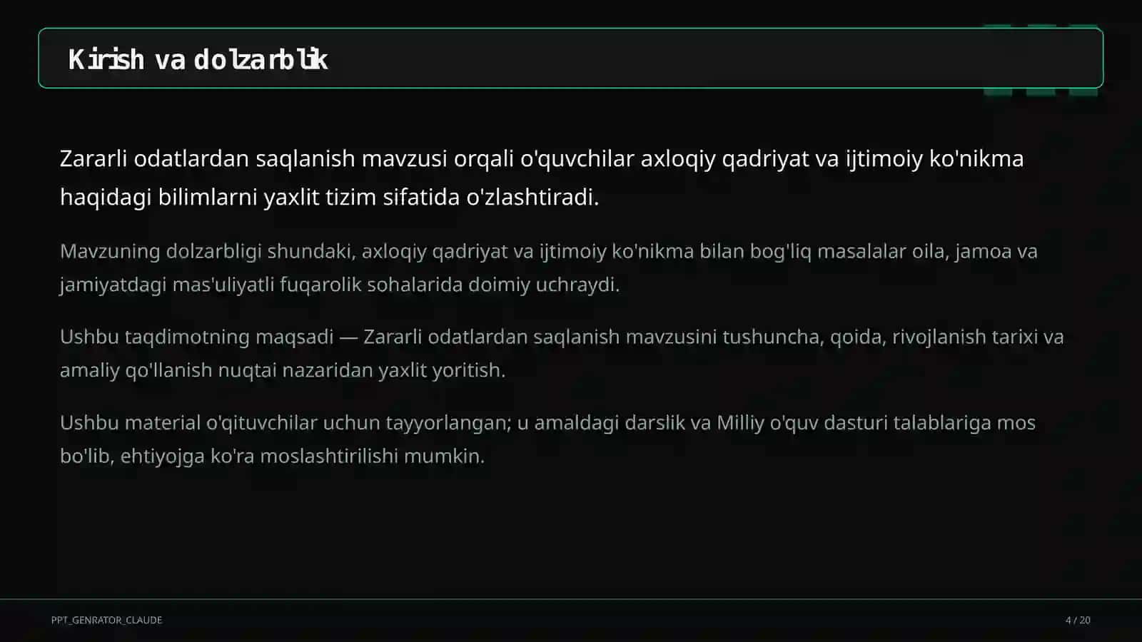 Zararli odatlardan saqlanish (7-sinf) 4