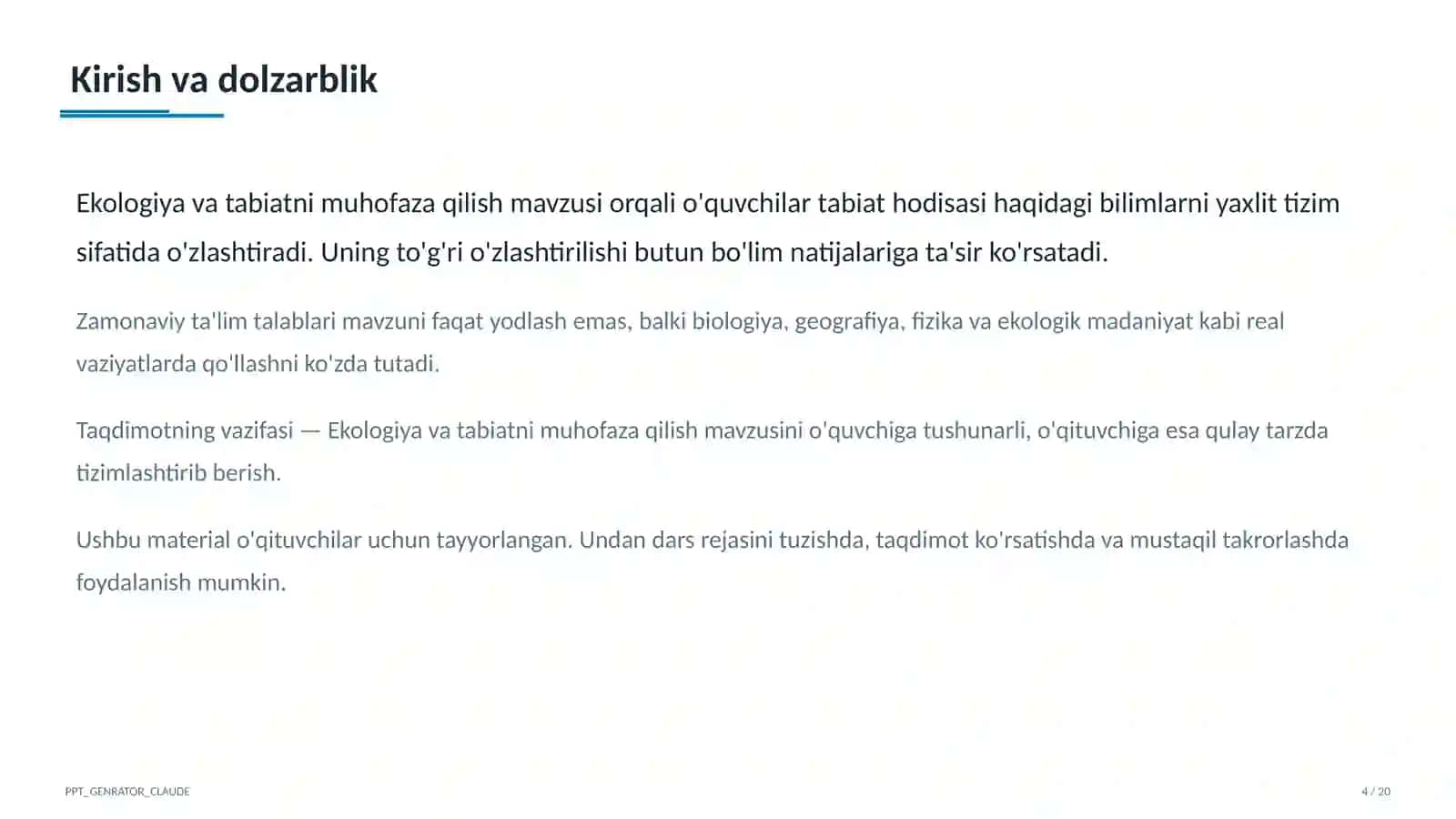 Ekologiya va tabiatni muhofaza qilish (4-sinf) 4