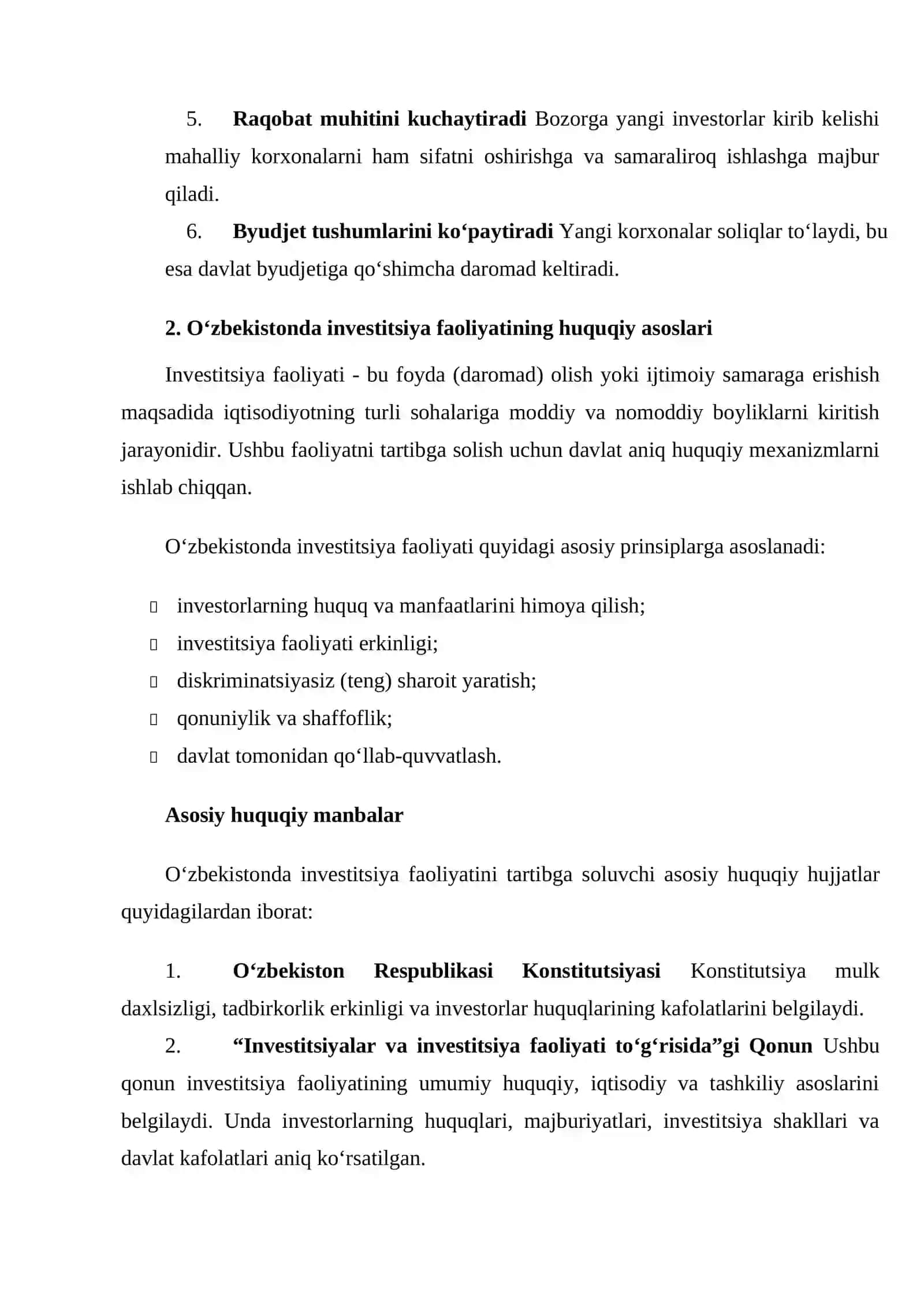 Chet el investitsiyalarini jalb etish va tartibga solishning tashkiliy-huquqiy asoslari 4