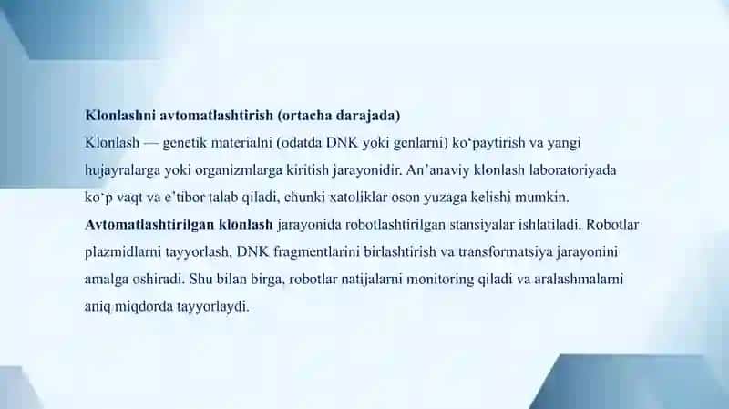PCR qo'yish, DNK kutubxonasi, Bioinformatika. Modellashtirish 4